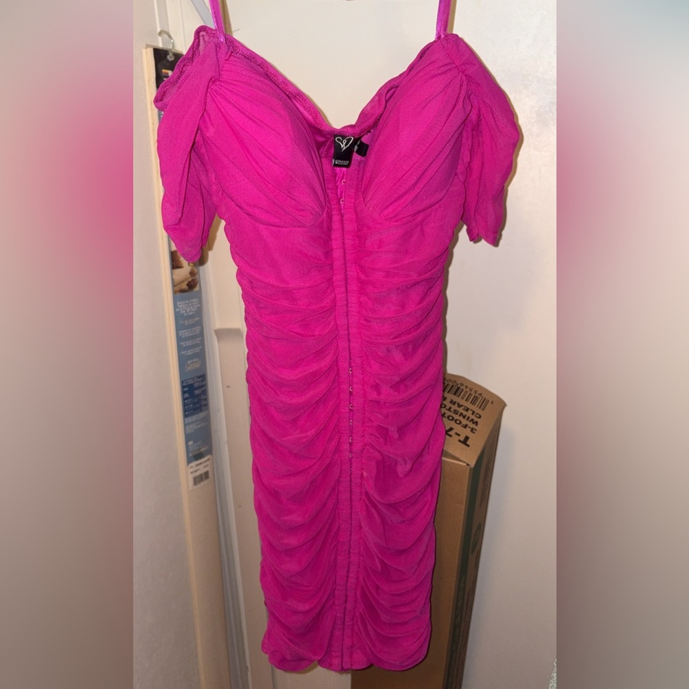 Windsor Pink Puff Sleeve Bodycon Mini Dress